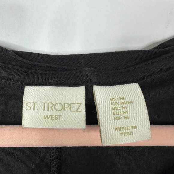 2/$30 St. Tropez West Pure Pima Cotton Basic Tee Cap Sleeve Black M #A0484 TRB3 - Picture 5 of 7